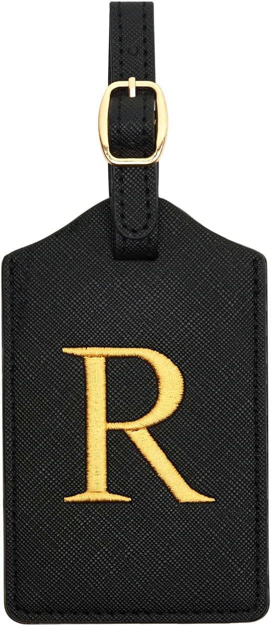 Luggage Tag PU Leather for Suitcase Baggage Handbag Travel Bag Label Suitcase Tag Label Tag w. Name Card & Privacy Cover (R)