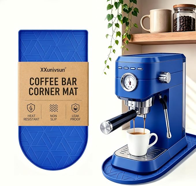 Silicone Coffee Mat,15.8"x7.9" Coffee Bar Mats for Countertop,Espresso Mat, Silicone Heat Resistant Mat for Espresso Machine/Coffee Maker (Blue)