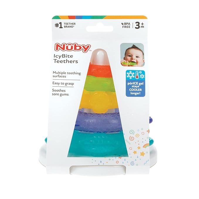 Nuby IcyBite Teethers for Teething Relief - Soft BPA-Free Baby Teething Toy - 3+ Months - Ocean Rings