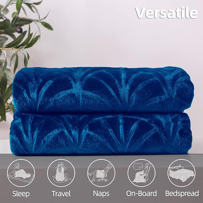 Whale Flotilla Soft Flannel Fleece Throw Blanket for Couch, Royal Blue | Cozy Lightweight Breathable Velvet Sofa Throws, Plush Fluffy Vintage Pattern Decorative Blanket for Bed, All Seasons, 50"x60"