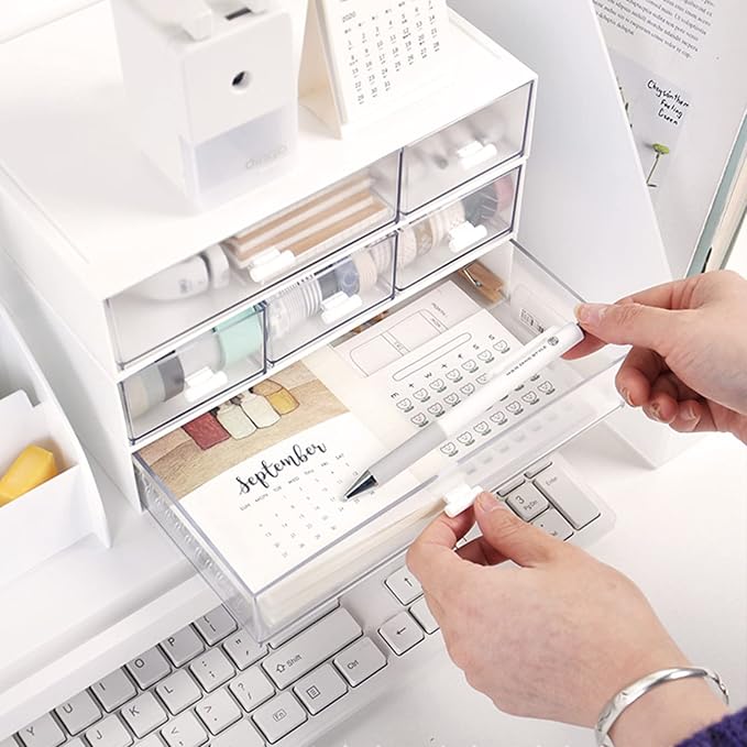Desk Organizer with Drawers Stackable Storage Drawers, Plastic Compact Desk Storage Box Great for Office School Home Small Space- 1drawers (White)
