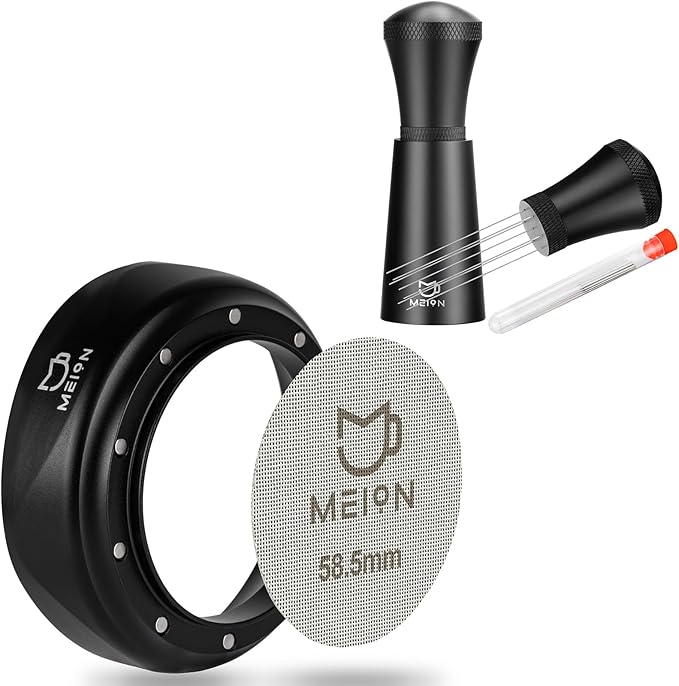 58mm Dosing Funnel and 58.5mm Puck Screen and Espresso Distribution Tool Set, Magnetic Coffee Funnel, Reusable 58.5mm Espresso Puck Screen(Black)