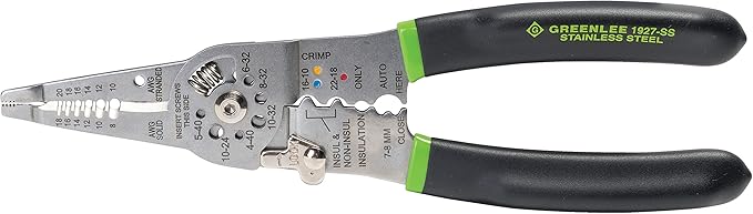 Greenlee, ‎0159-LBFB, 3-Piece Electrician Tool Kit with Stainless Steel Wire Stripper/Cutter/Crimper, 11-in-1 Multi-Bit Screwdriver and Bonus Stainless Steel Bottle Opener