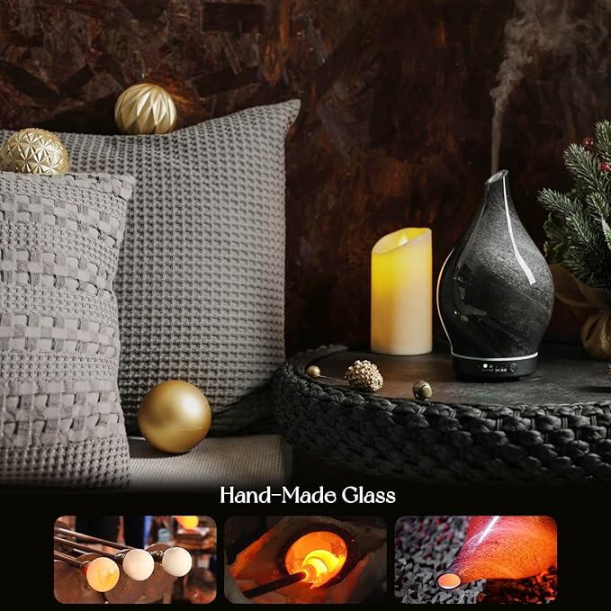 Porseme 150ml Essential Oil Diffuser Glass Color Changing Aroma Air Diffusers Aromatherapy Ultrasonic Cool Mist Humidifier 6 Running Hours Waterless Auto-Off for Sleeping Yoga Office Spa (Obsidian)