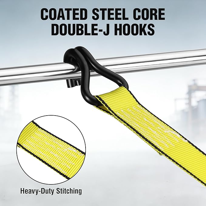 WORKPRO Ratchet Tie Down Straps, 2-Pack | 1.5" x 16' | 3300 lbs Break Strength Heavy Duty Ratchet Straps, Fits for Moving Appliances Motorcycle ATV Truck (Yellow)