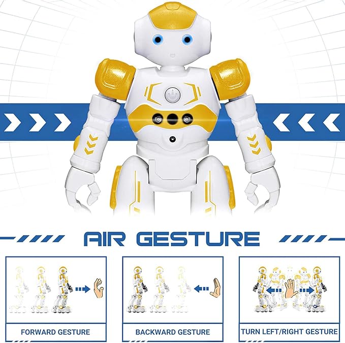 KingsDragon RC Robot Toys for Kids, Gesture & Sensing Programmable Remote Control Smart Robot for Age 3 4 5 6 7 8 Year Old Boys Girls Birthday Gift Present,Yellow