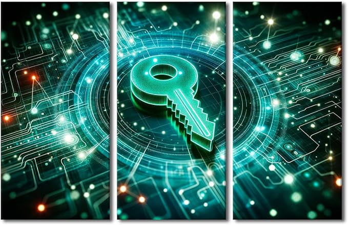 Large Canvas Wall Art Digital Security and Data Protection Concept Picture Posters for Bedroom Office Wall Decoration, Stretched Framed Gallery-Wrapped Ready to Hang, 60" Wx40 H