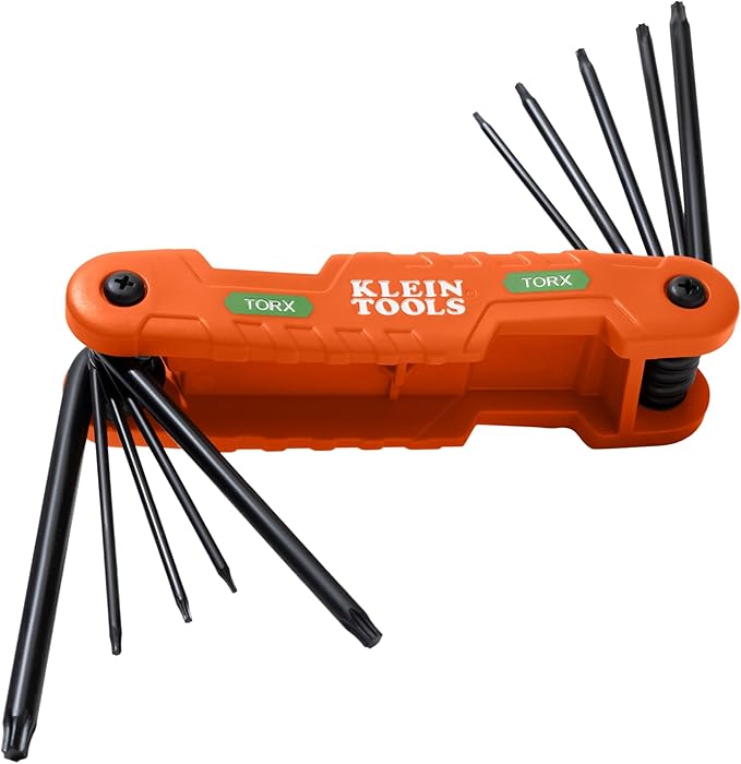Klein Tools 70550T Pro Folding Hex Key Set, 10-Key Torx Sizes T6 to T40, Heat-Treated Alloy Steel, High-Leverage Blades