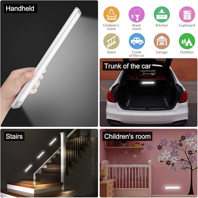 LED Motion Sensor Cabinet Light,Under Counter Closet, Wireless USB Rechargeable Kitchen,54-LED Battery Powered Operated Light, for Wardrobe,Closets,Cabinet,Cupboard（Warm Light）