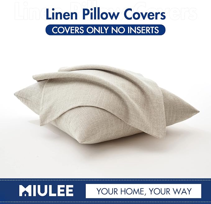 MIULEE Pack of 2 Linen Textured Pillow Covers, 18x18 Inch Taupe | Decorative Burlap Throw Pillowcases, Neutral Boho Farmhouse Accent Home Decor for Sofa Couch Bedroom Living Room