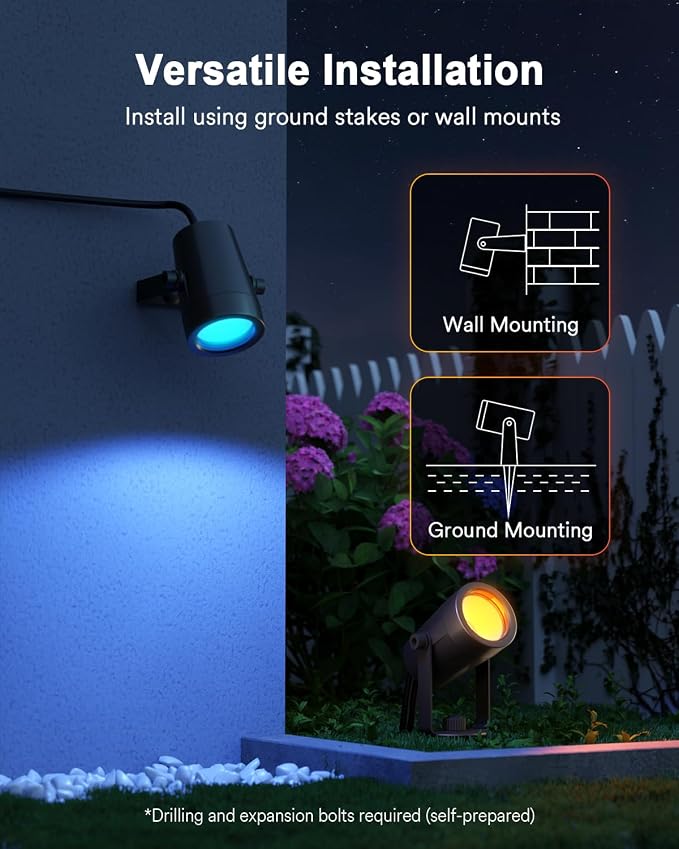 Lumary Smart Landscape Lights Gen2, 56FT Outdoor Spotlights, 6 Pack | RGBAIWW Color Changing, Warm White, IP65 Outdoor Rated, APP/Alexa/Google/Remote, 56FT Cable for Yard & Pathway