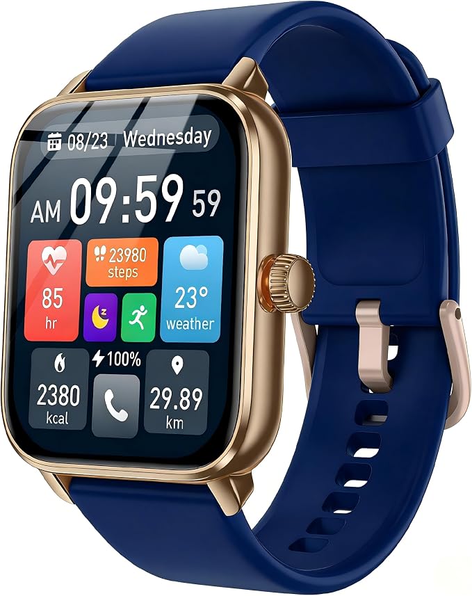 iBesi Smart Watches for Men Women, 1.85" HD Touch Screen with Bluetooth Call, Alexa Built-in, 120+ Sport Modes, IP68 Waterproof, 7-Day Battery, 24/7 Heart Rate/Sleep Monitor for Android/iPhone (Blue)