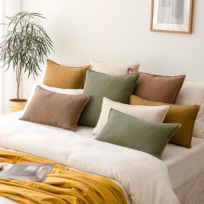 Foindtower Pack of 2, Decorative Linen Solid Throw Pillow Covers Soft Accent Cushion Case Boho Farmhouse Pillowcase for Chair Couch Sofa Bedroom Living Room Home Decor 16 x 16 Inch Light Khaki Brown