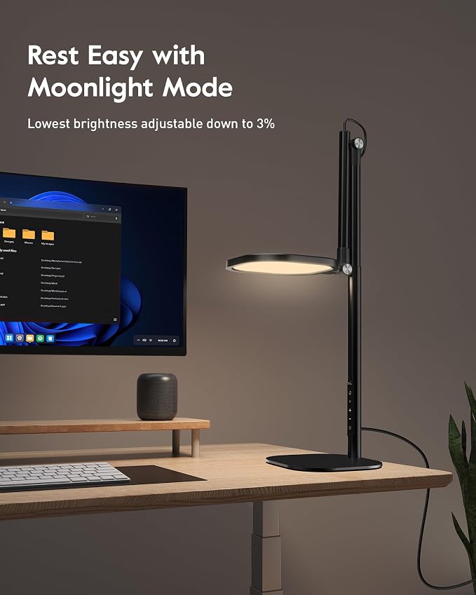 LitONES Tall LED Desk Lamps with Base, Edge-Lit Eye-Care, 50 Light Modes | 40" Height, Dimmable & Flexible, CRI>97.8, Memory and Timer Func, Stable Mental Base for Home Office, Video Calls & Drafting