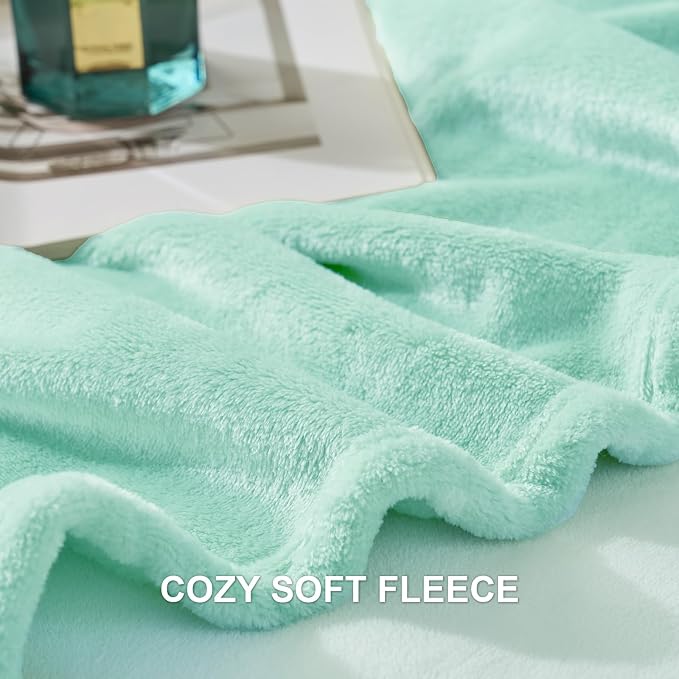 Hansleep Throw XL Mint Green Fleece Blanket, Soft Flannel Bed Blanket | Fuzzy Cozy Blanket 50x70 Inches, Multi-use for Bed, Sofa, Couch, Travel, Camping, All Season Warm Lightweight Cover