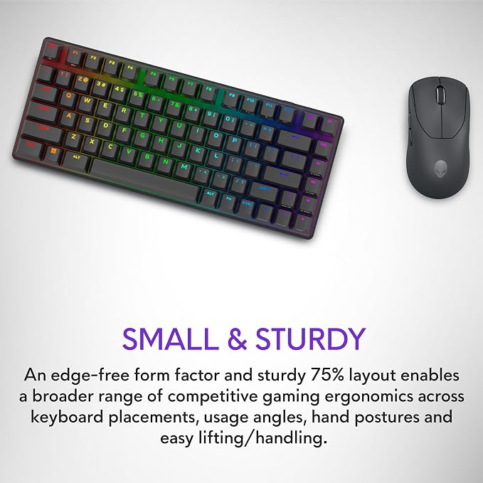 Alienware Pro Wireless Gaming Keyboard, Linear Mechanical, RGB | 2.4GHz, Bluetooth 5.1, USB Wired, N-Key Rollover, Adjustable Height, PBT Double-Shot Keycaps, Dark Side of the Moon