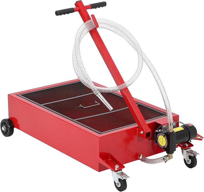 GarveeTech Low Profile Oil Drain Pan 12V, 20-Gallon Metal Oil Change Pan Cart with 180W Electric Pump, 8FT Hose & Folding Handle for Cars, SUVs, Trucks, Buses, RVs, Red