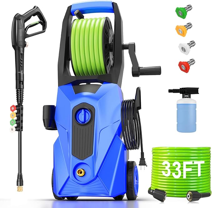 Pressure Washer 5000PSI Power Washers Powered with 33ft Pressure Hose, 4 Nozzle and Foam Cannon, powerwashers for Home, Cars, Fences, Patio, Dark Blue