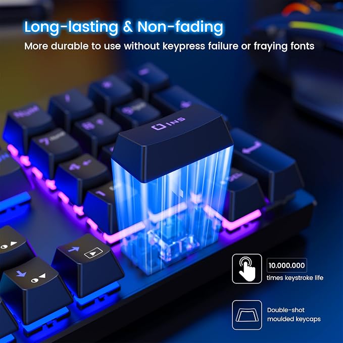 RisoPhy Mechanical Gaming Keyboard, RGB 104 Keys Ultra-Slim LED Backlit USB Wired Keyboard with Blue Switch, Durable Abs Keycaps/Anti-Ghosting/Spill-Resistant Computer Keyboard for PC Mac Xbox Gamer | 104 Keys, RGB LED Backlit, Durable Abs Keycaps, Ant...