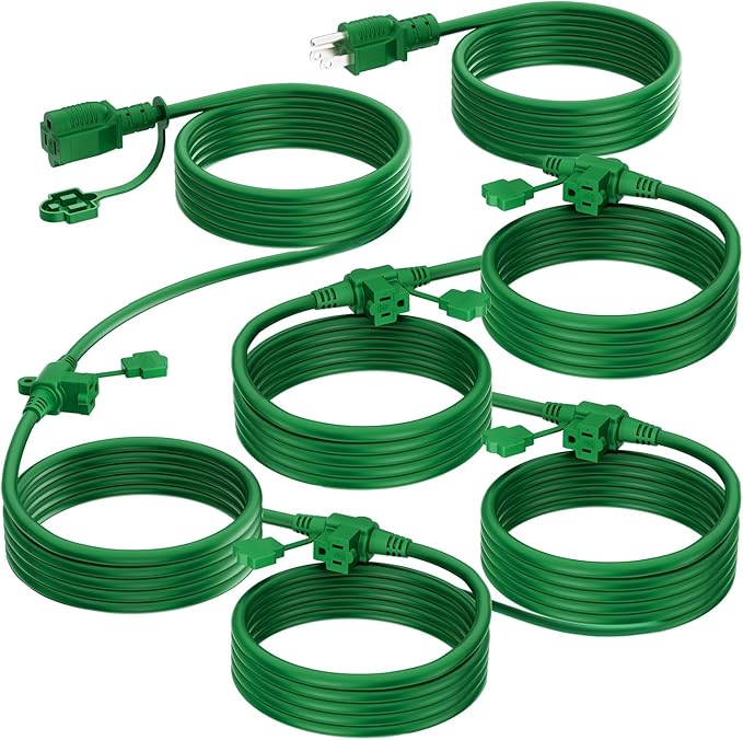 K KASONIC - Outdoor Extension Cord 50 FT, Evenly Spaced 6 Outlets Plugs, 16/3 SJTW Weatherproof Multiple Outlets Wire for Landscaping Light, Holiday Decoration and Christmas, ETL Listed, Green