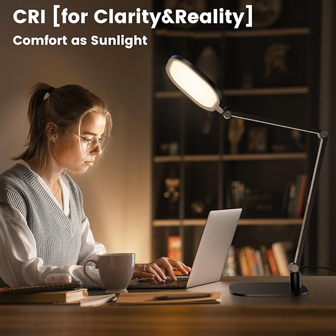 LitONES Desk Lamp for Home Office, Tall Computer Ring Light with CRI 97.8 | Eye-Caring Diffused Desktop Light with Memory & Timer Func, 1200LM Zoom Lighting for Video Calls, Conference, Reading,Study