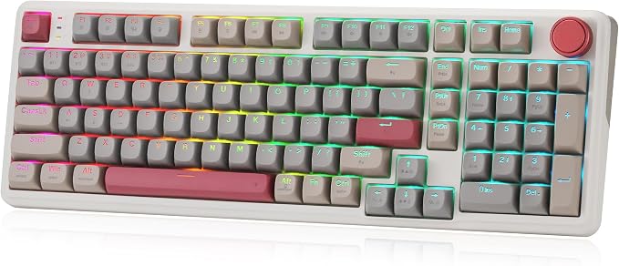 Redragon K768 PRO Wireless 100-Key Gasket Gaming Keyboard, Knob + 8000mAh | Multi-Function Control Wheel, 0-Delay Tri-Mode, Cushioned 5-Layer Noise Dampening for Creamy Thocky Sound, Practical 95% Size