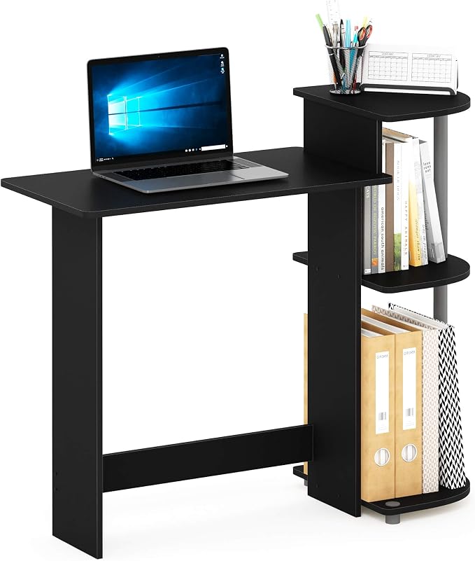 Furinno Compact 29-Inch Computer Desk, Gaming Desk with Shelves, Office Desk with Book Shelf, for Home Office, Study Room, Dorm, Bedroom, Black