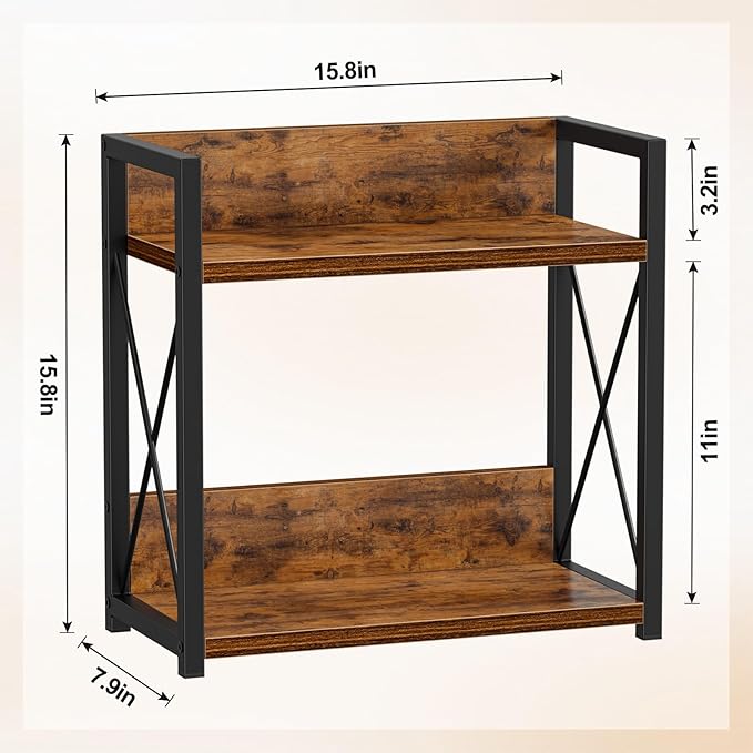 Giikin Kitchen Counter Shelf, Kitchen Countertop Organizer, 2 Tier Spice Rack for Counter, Wood Coffee Bar Organizer for Coffee Station (Brown, L)