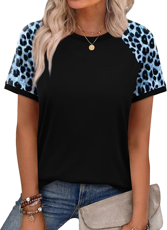WIHOLL Womens Summer Tops Color Block Short Sleeve Raglan Shirts Spring Fashion Clothes Vacation Outfits