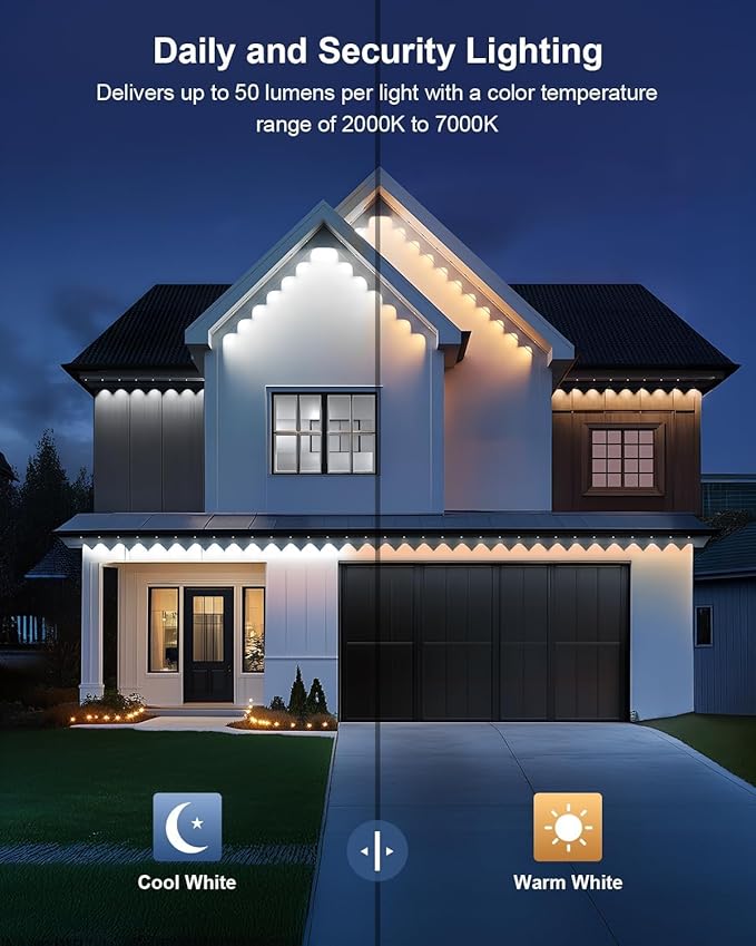 Permanent Outdoor Lights Pro,33ft RGB+IC Smart Outdoor Decor,App/Remote,Christmas,Halloween,Multi Scene Modes,IP67 Waterproof,Eaves Light with Daily & Holiday Party Decor,House Roof Lighting
