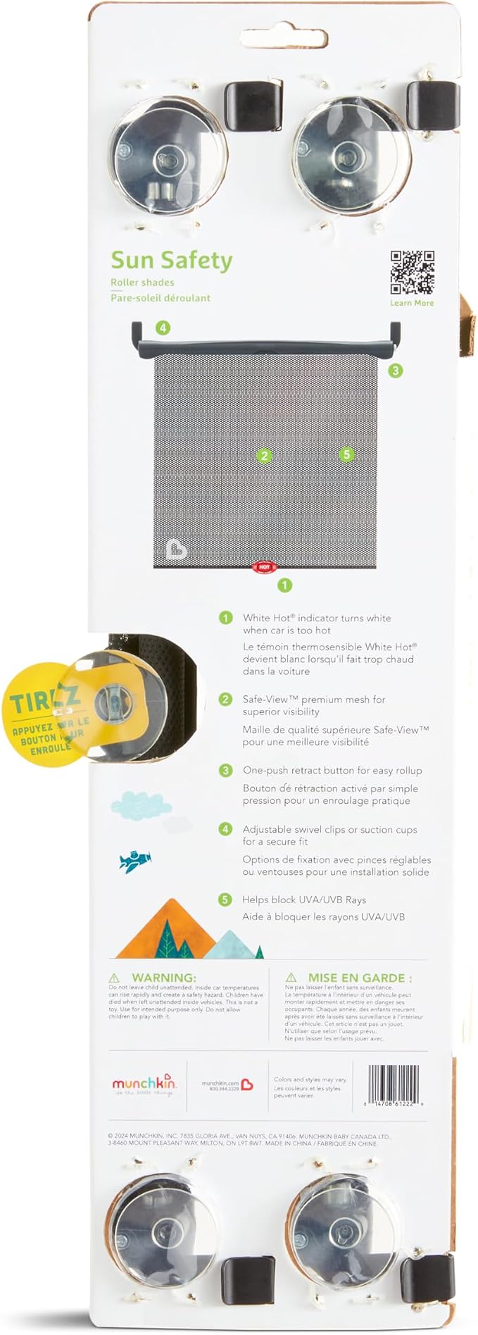 Munchkin Brica Sun Safety Car Window Shade with Heat Alert, Helps Block UVA/UVB Rays, 2 Pack, Black