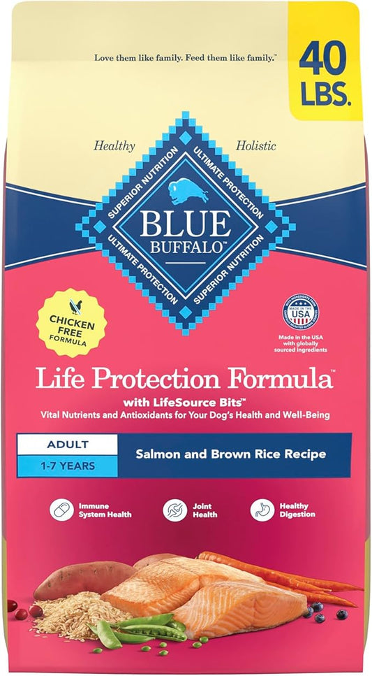Blue Buffalo Life Protection Formula Adult Dry Dog Food, Helps Build and Maintain Strong Muscles, Made with Natural Ingredients, Salmon & Brown Rice Recipe, 40-lb. Bag