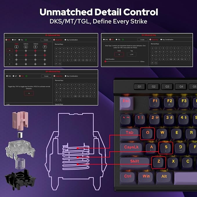 Redragon K580 Wired RGB Hall-Effect Magnetic Gaming Keyboard, Media Wheel | 0.1mm Adjustable Actuation for Valorant & FPS Stop-Shoot Precision, Zero Input Delay, 8K Polling, Fast Onboard Combo G Keys