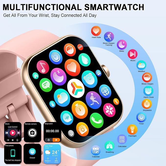 Smart Watch for Women (Answer/Make Call), 1.96"HD Smartwatch with Heart Rate/Sleep Monitor/Pedometer, 113+ Sports Modes, 2026 New Fitness Watch IP68 Waterproof, Activity Tracker for Android iOS-Pink