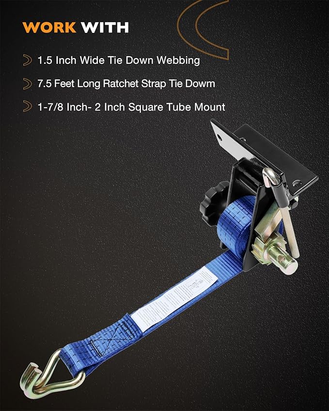 Ladder Rack Straps, W/J-Hook (2PCS), 1.4" Black Square Tube Mount, 1.5" Wide x 7.5' Long, Blue Ladder Rack Ratchet Straps, 500 lbs Load Heavy Duty, Truck/Lumber Rack Straps, Pipe/Roof Rack Strap