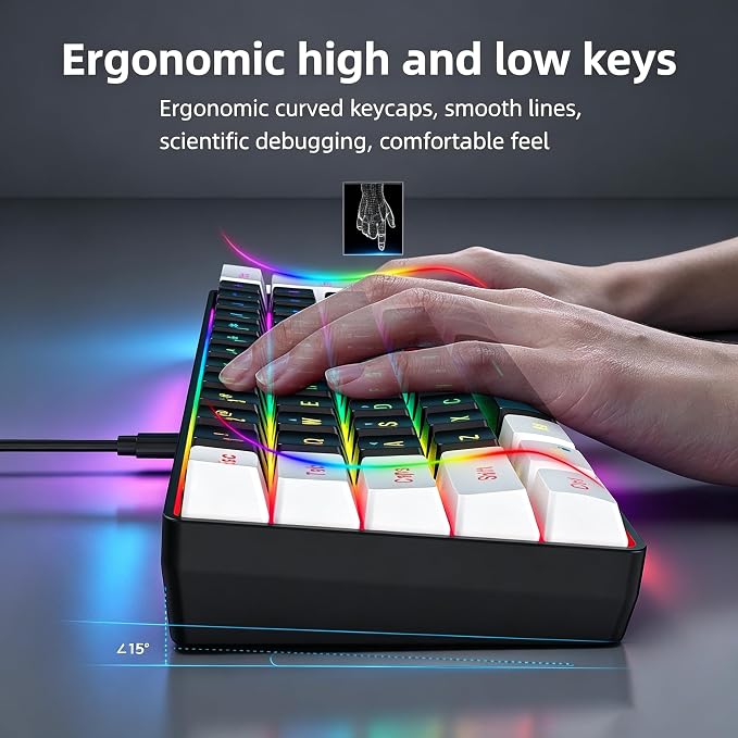 Snpurdiri 60% Wired Gaming Keyboard, Small RGB Backlit Membrane Gaming Keyboard, Ultra-Compact Mini Waterproof Keyboard for PC Computer Gamer White and Black | Backlit Small Membrane Gaming Keyboard for PC Computer Gamer