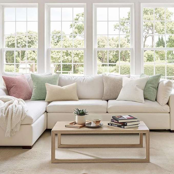 MIULEE Decorative Couch Throw Pillow Covers 18x18 Inch Neutral Cream 2 Pack | Modern Boho Accent, Soft Chenille Pillow Covers, Farmhouse Cushion Cases for Home Decor Bed Sofa Living Room