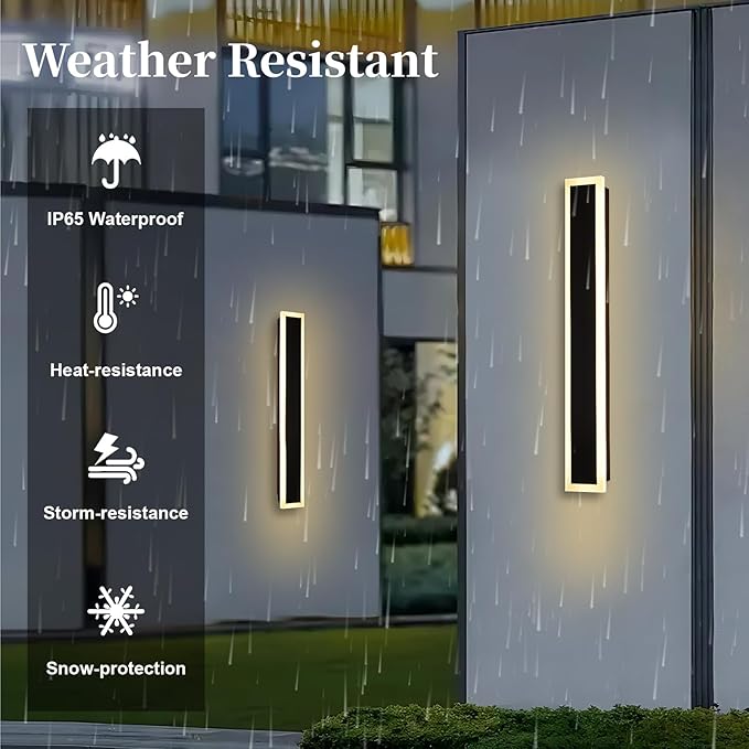 2 Pack Outdoor Wall Light for Porch,32 inch Modern Led Long Wall Lights Fixture,Dimmable Exterior Linear Lighting for House,Outside LED Long Lights for Patio,Garage