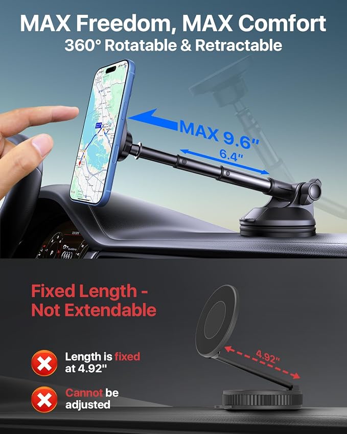 HTU 2026 Upgraded for Magsafe Car Mount [80LBS Strongest Suction & Military-Grade] Powerful Magnetic Cell Phone Holder for Car Dashboard Windshield for iPhone 17 16 15 14 Pro Max Mini,Black