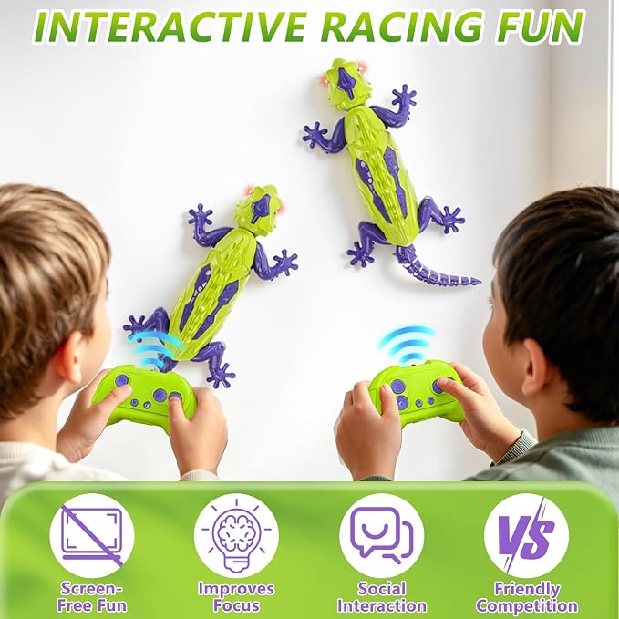 RC Wall Climbing Gecko, Rechargeable Remote Control Lizard Robot for Kids | 360° Rotating Wall Crawler Toy with LED Eyes, RC Stunt Car Toy Birthday Christmas Gift for 3-12 Year Old Boys Girls