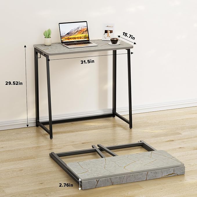 WOHOMO Folding Desk, 31.5" Foldable Computer Table for Small Spaces, Grey | Easy Assembly and Fold, Sturdy Home office desks for Study Bedroom Dorm Space Saving Writing Work Apartment