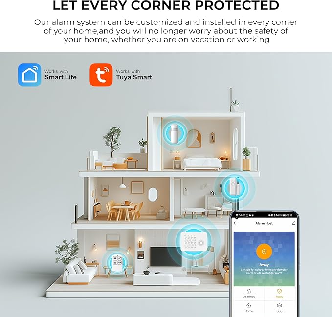 PGST Home Security Alarm System,Wireless Home Security Systems with DIY Expandable Door Sensor,Motion Detector,4G GSM/Tuya App Alerts,Compatible with Alexa for Villa,Apartment (A02F-US-A)