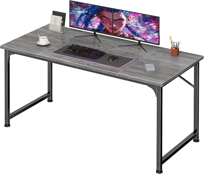 PRAISUN 47 Inch Computer Desk, Home Office Desk with Spacious Desktop, Grey | Modern Gaming Desk for Bedroom, Study, Work, Gaming & Writing, Large Legroom, Sturdy Metal Frame