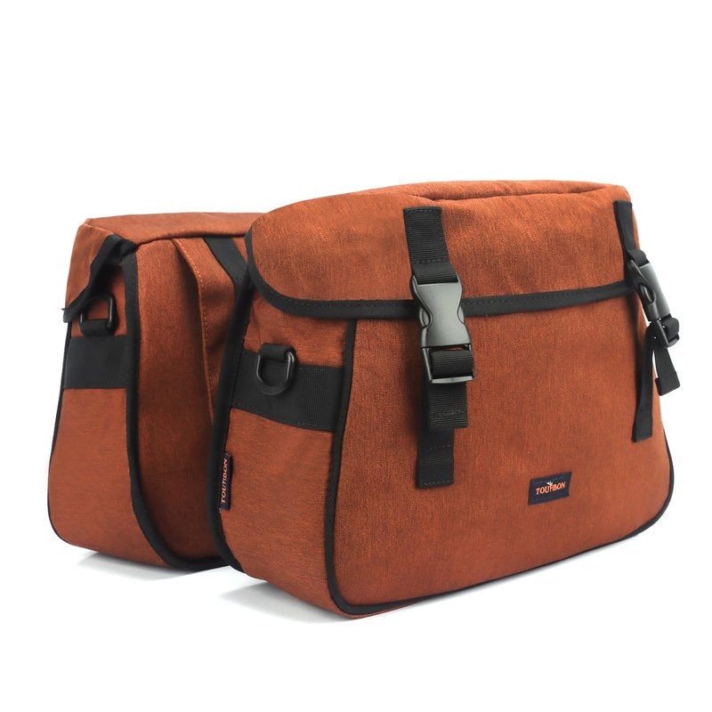 TOURBON Nylon Double Pannier Shoulder Bags Bicycle Rear Rack Trunk Motorcycle Tail Seat Bag - Brown