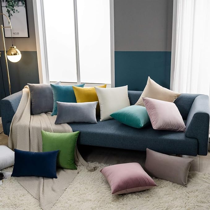 22x22 Decorative Velvet Throw Pillow Covers Set of 2 for Couch,Silver Gray | Soft Cushion Cases with Invisible Zipper for Modern Sofa Bed Living Room Bedroom Home Decor