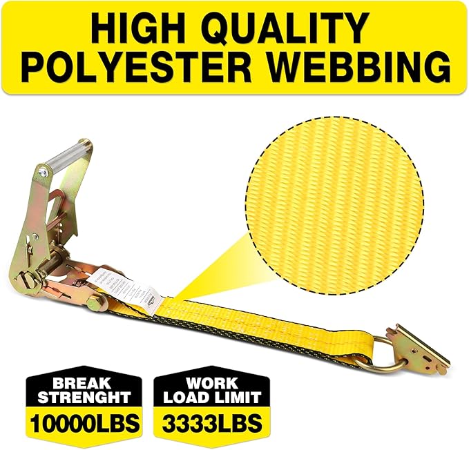 Car Tie Down Straps for Trailers-10,000lbs Break Strength-2inx10ft Heavy Duty E Track Car Hauler Strap with Rolling Idler Three Cleat Over The Wheel Auto Tire Ratchet Straps for Truck, UTV