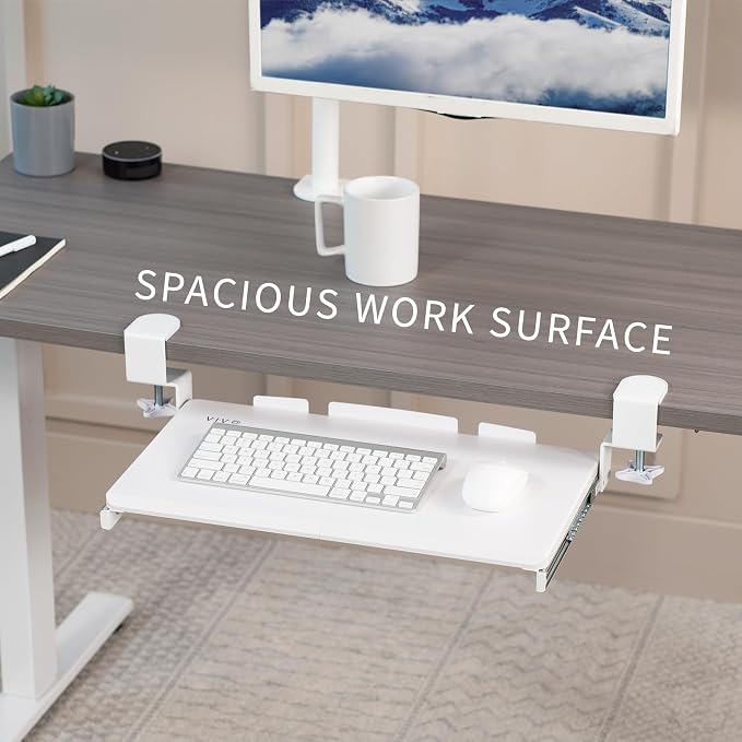 VIVO Small Keyboard Tray, Under Desk Pull Out with Extra Sturdy C Clamp Mount System, 20 (26 Including Clamps) x 11 inch Slide-Out Computer Platform Drawer, White, MOUNT-KB05ES-W | Keyboard Tray for Typing, Slide Out Platform, Extra Sturdy C-Clamp Moun...