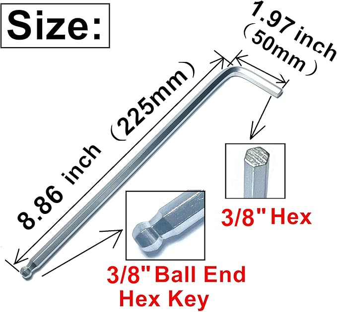 2pcs 3/8 Ball End Allen Wrench sets,3/8" Hex Key Wrench set,allen key Door Key L Shaped hex wrench set with Long Arm.