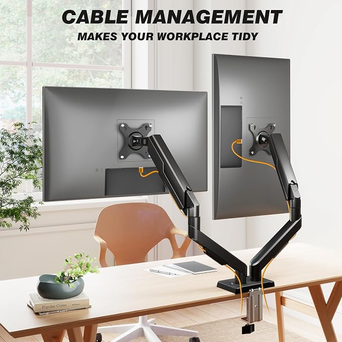 5Rcom Dual Monitor Stand for 17-34 Inch Computer Screens | Gas Spring Full Motion Dual Arms, Each Holds 22lbs, Fits 75/100mm VESA Mount