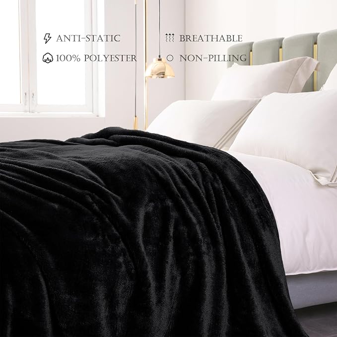 Exclusivo Mezcla Fuzzy Plush Fleece Bed Blanket King Size, Black | 104x90 Inches, Super Soft and Cozy Bed Blanket, Fluffy Decorative Bedding for Livingroom, Bedroom, All Season